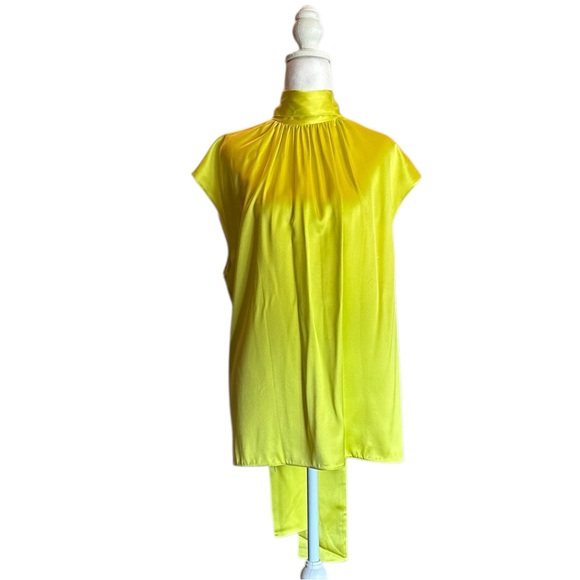 NEW PRADA Chartreuse Silk Blouse with Mandarin Collar - Picture 1 of 7